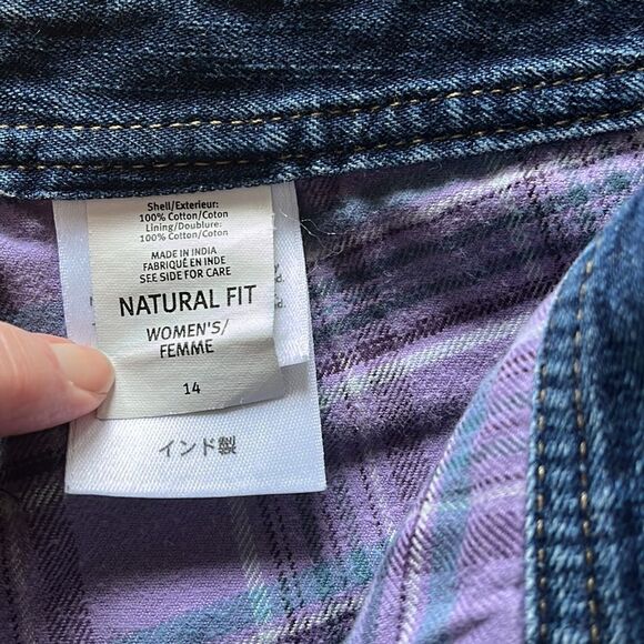 WOMEN’S EDDIE BAUER NATURAL FIT PURPLE PLAID FLANNEL LINED JEANS SIZE 14 - Picture 4 of 9